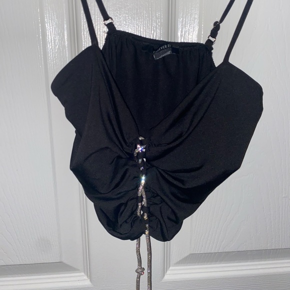 FOREVER 21 Black Crop top with Jewelled Strings - Picture 2 of 4